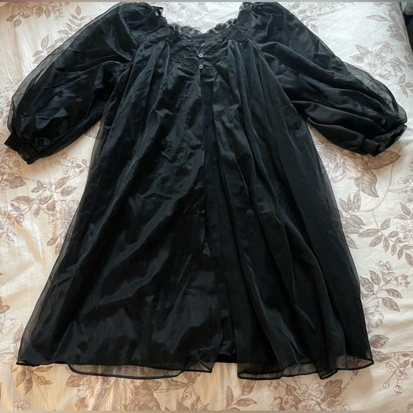 Vintage 90s Sheer Black Open Front Nylon Babydoll Dress Small Whimsigoth Goth - Picture 1 of 8